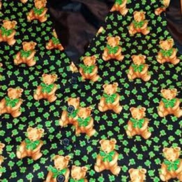 Vtg St. Patrick's Day Teddy Bears & Shamrocks Teacher Granny Vest by 111 Main XL - Picture 3 of 9